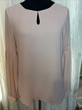 Express Blush Pink Keyhole Bishop-Sleeve Blouse S